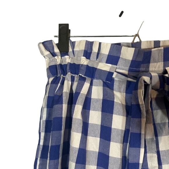 Joie Blue & White Check Plaid Cotton Blend Tie Waist Paperbag Shorts Women Sz L - Picture 6 of 8
